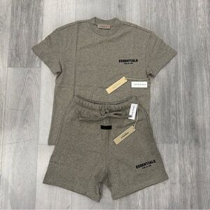 Essentials Heather Dark Oatmeal Tee and Shorts Combo